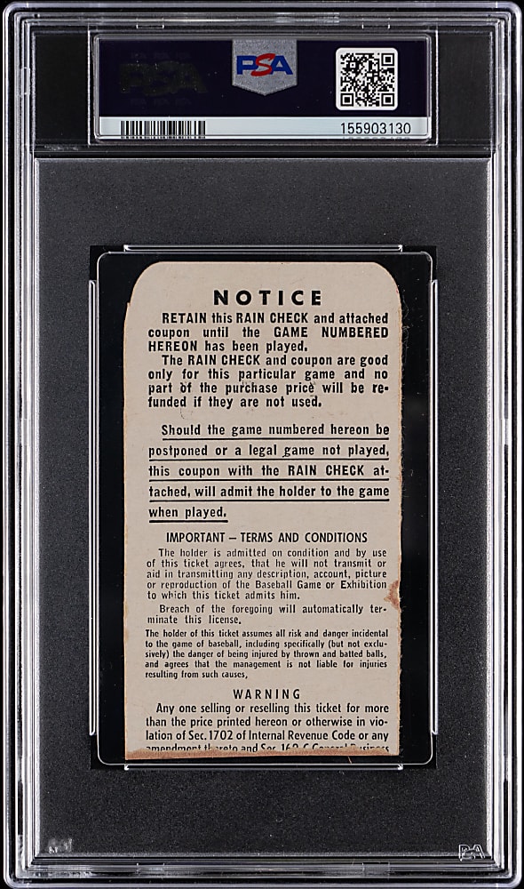 1953 World Series New York Yankees vs. Brooklyn Dodgers Game 6 Ticket Stub - PSA Authentic, Yankees Clinch 16th Title!