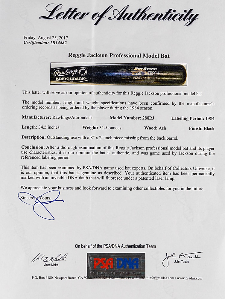1984 Reggie Jackson California Angels Game-Used Bat with "Outstanding" Use - PSA/DNA LOA