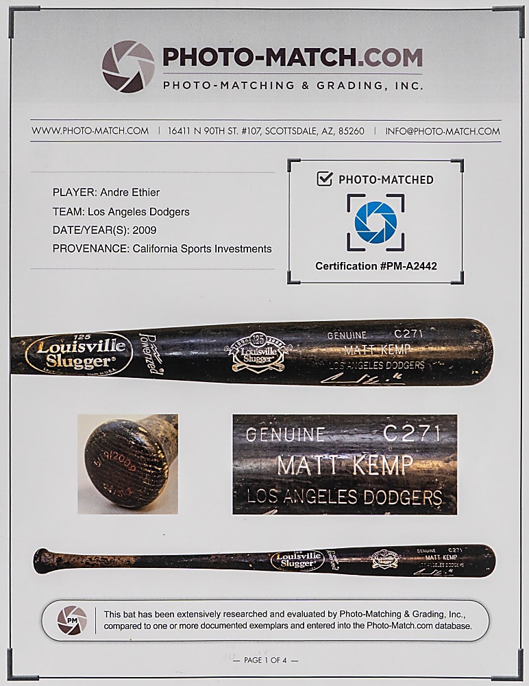 2009 Andre Ethier Signed Game-Used Bat Attributed to Home Runs 19 & 20 Inscription – PSA/DNA GU 8 and Photo-Match LOA