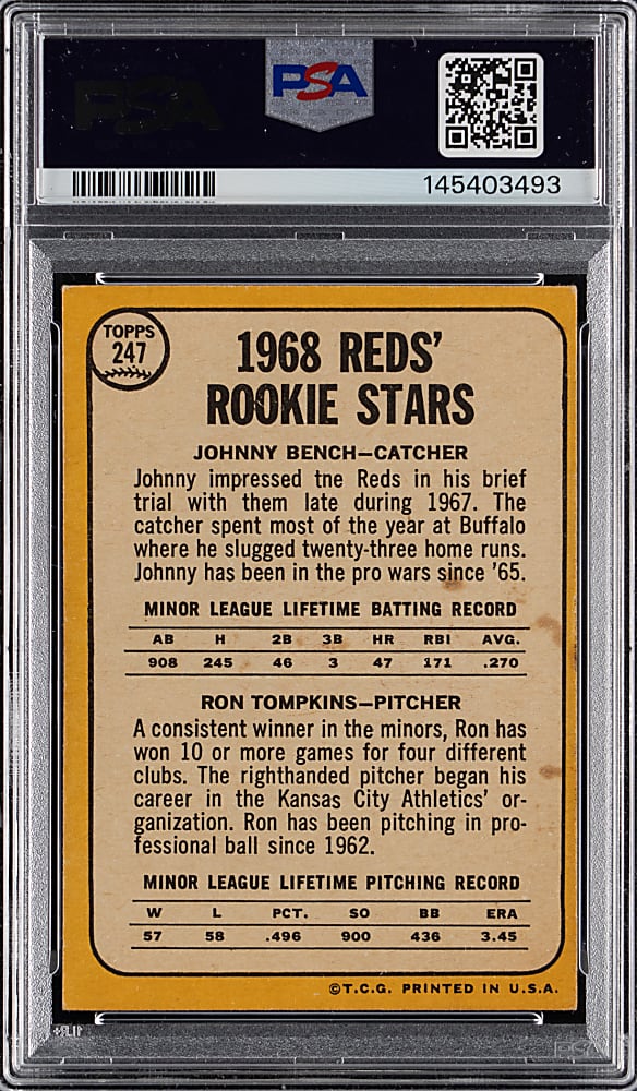 1968 Topps #247 Johnny Bench Rookie PSA EX 5