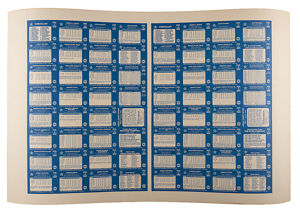 1983 Star Basketball All-Star Game Uncut Sheet with Two Sets - (64 Total Cards)