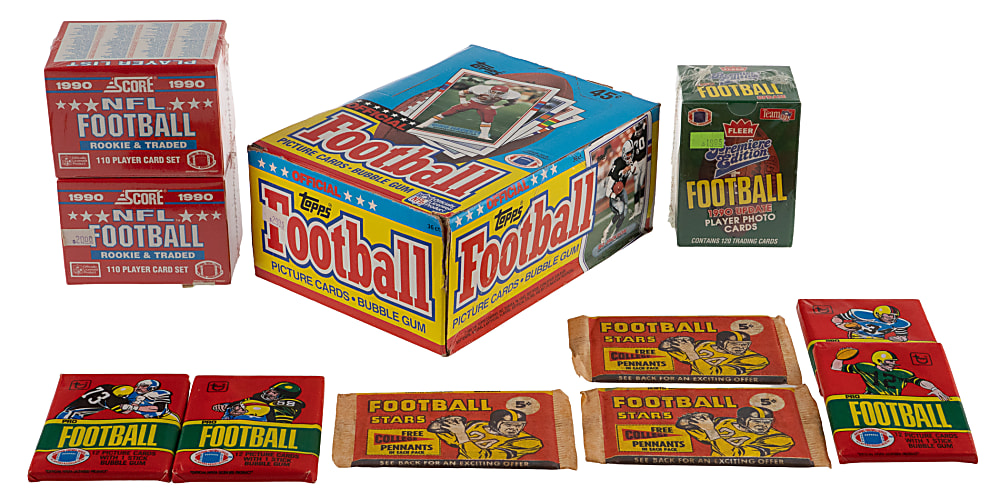 1961-1991 Football Unopened & Complete Set Collection (25) with (2) 1990 Score Rookie & Traded Sets & 1989 Topps Wax Box