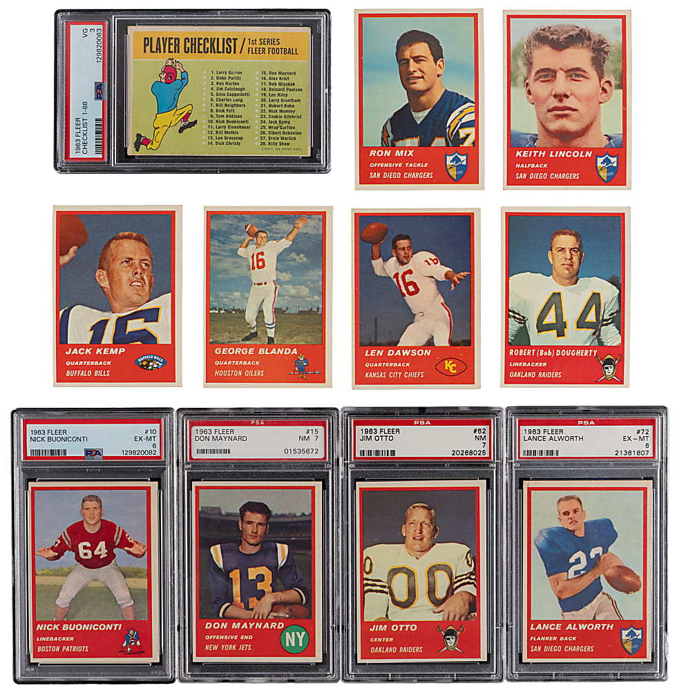 1963 Fleer Football Complete Set (88) Plus Checklist with (10) PSA Graded Including PSA EX-MT 6 Lance Alworth Rookie