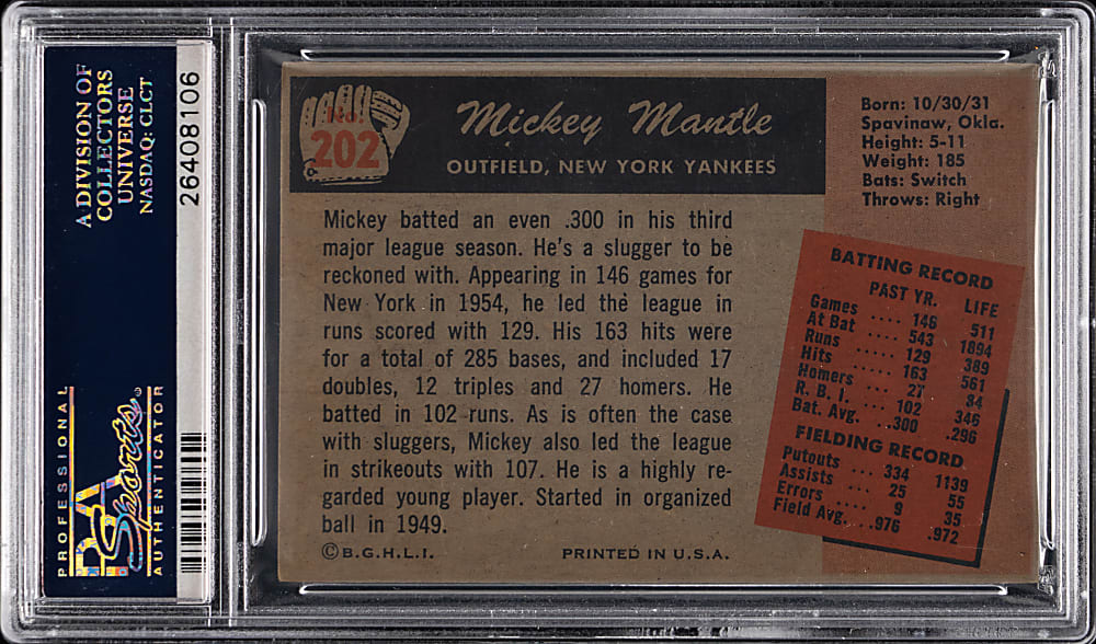 1955 Bowman #202 Mickey Mantle PSA VG+ 3.5