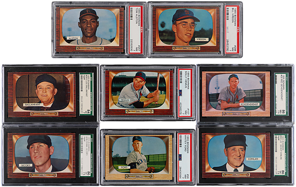 1955 Bowman Graded Collection (8) with (5) High Numbers & (3) Hall of Famers - All NM 7 or Better