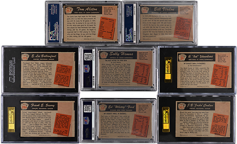 1955 Bowman Graded Collection (8) with (5) High Numbers & (3) Hall of Famers - All NM 7 or Better