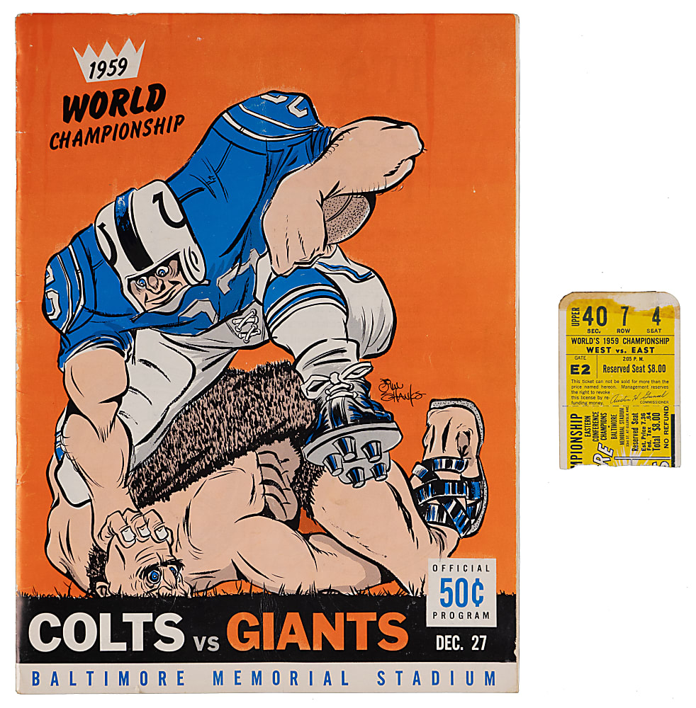 1959 Baltimore Colts vs. New York Giants NFL Championship Game Program & Ticket Stub