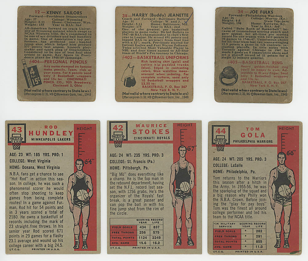 1948 Bowman & 1957-1958 Topps Basketball Partial/Starter Set Pair with Hall of Fame Rookies - (70 Total Cards)