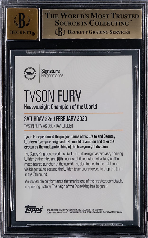 2020 Topps Signature Performance Autographs Tyson Fury Purple #/50 BGS GEM MINT 9.5 with 10 Autograph
