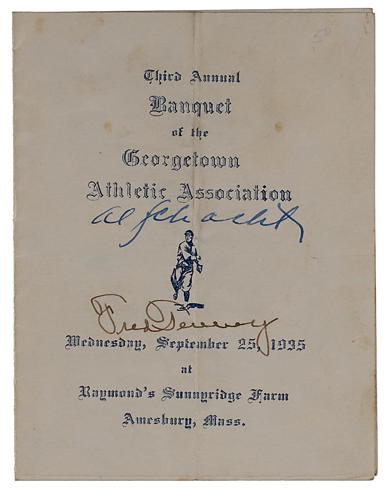 1935 Georgetown Athletic Association Banquet Program Signed by Fred Tenney & Al Schacht