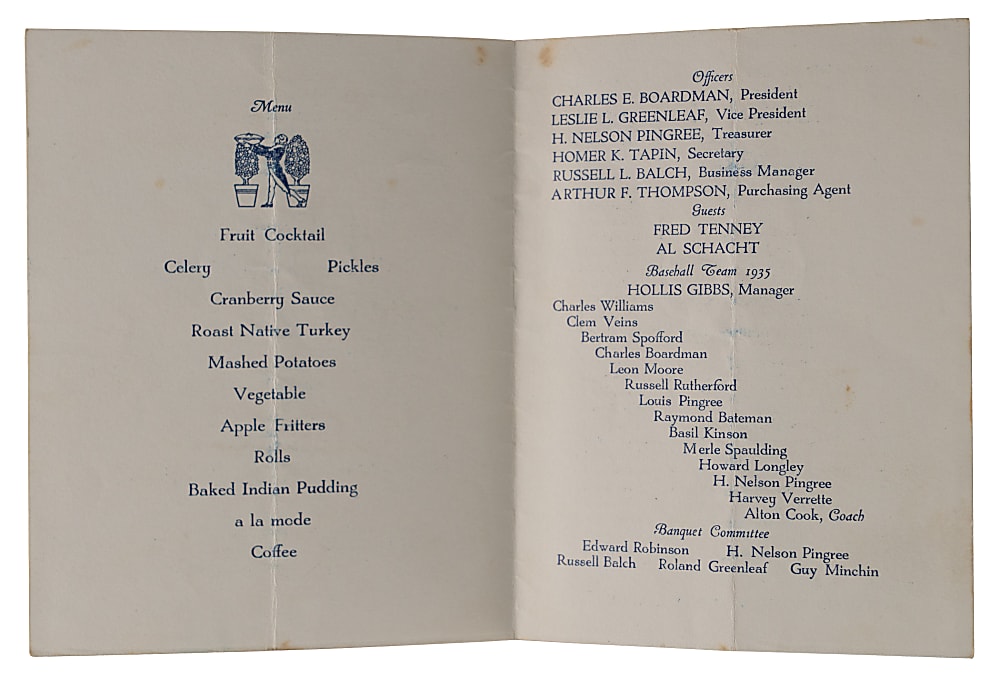 1935 Georgetown Athletic Association Banquet Program Signed by Fred Tenney & Al Schacht