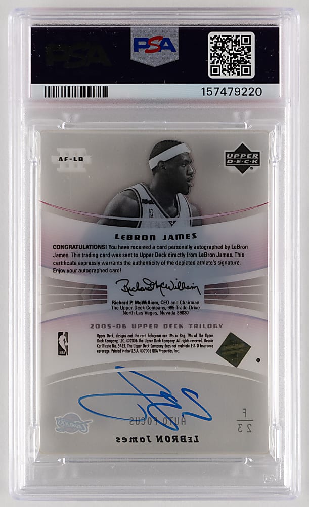 2005 Upper Deck Trilogy Basketball Auto Focus #AF-LB LeBron James Signed PSA NM-MT 8/Auto 9