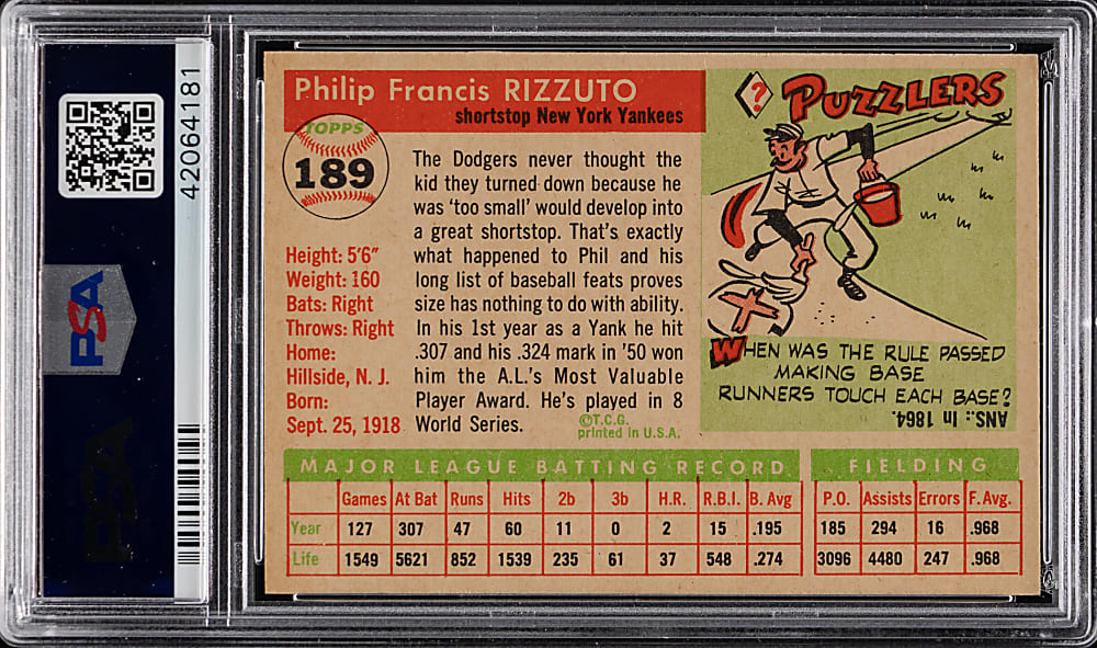 1955 Topps #189 Phil Rizzuto PSA NM 7