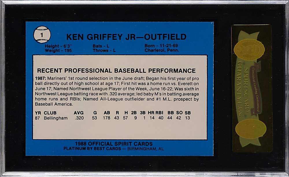 1988 Best San Bernardino Spirit #1 Ken Griffey Jr. SGC MINT 9