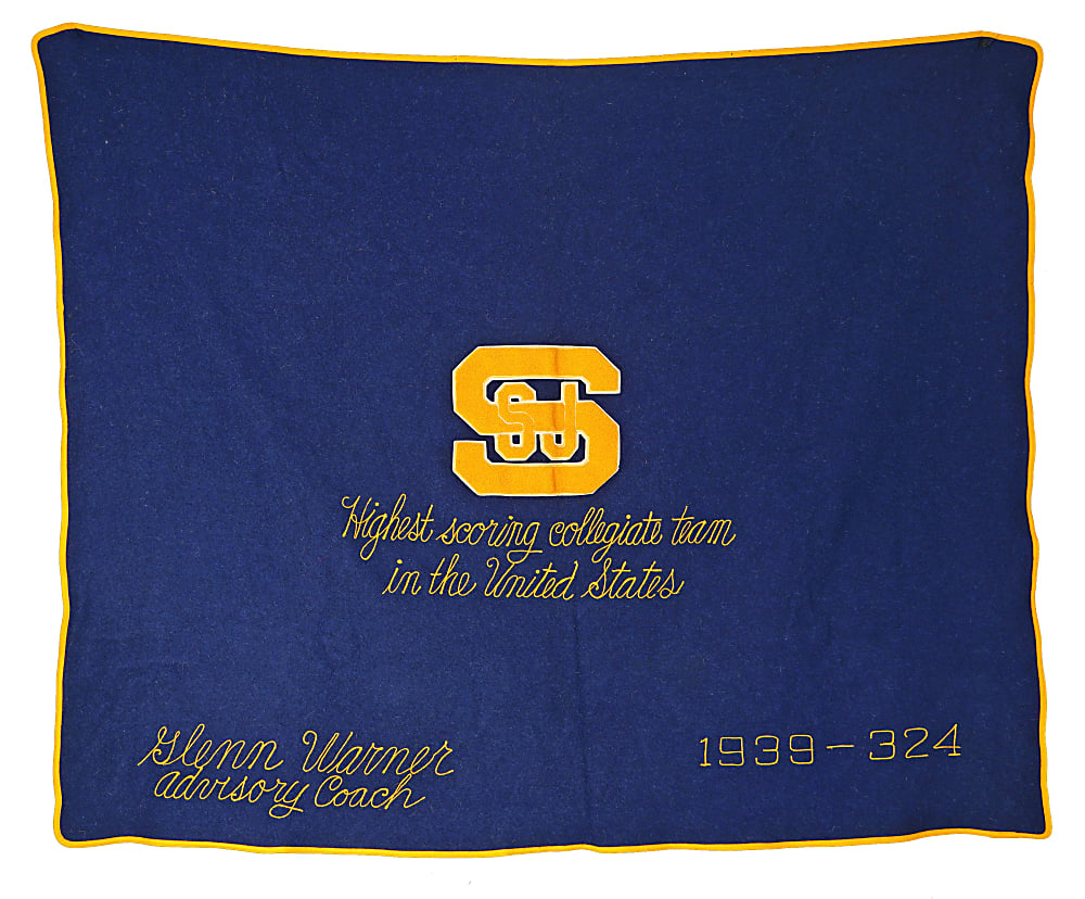 1939 San Jose State Coach Glenn "Pop" Warner Sideline Field Blanket - Undefeated Season/Highest Scoring Collegiate Offense!