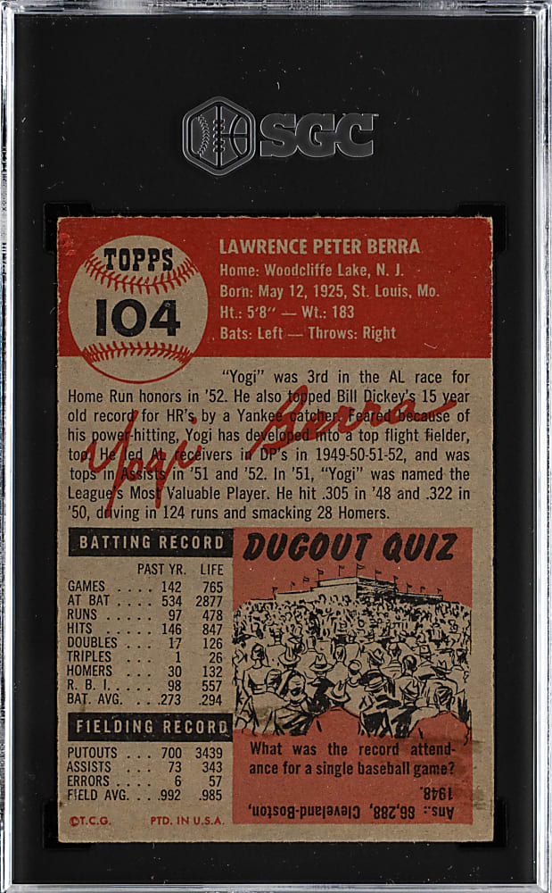 1953 Topps #104 Yogi Berra SGC EX 5