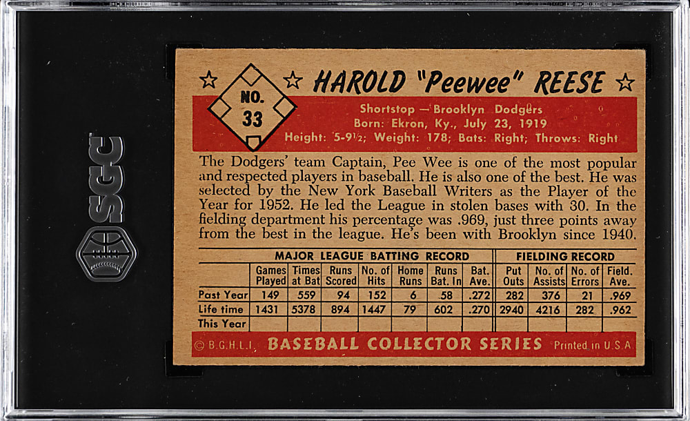 1953 Bowman Color #33 Pee Wee Reese SGC VG/EX+ 4.5