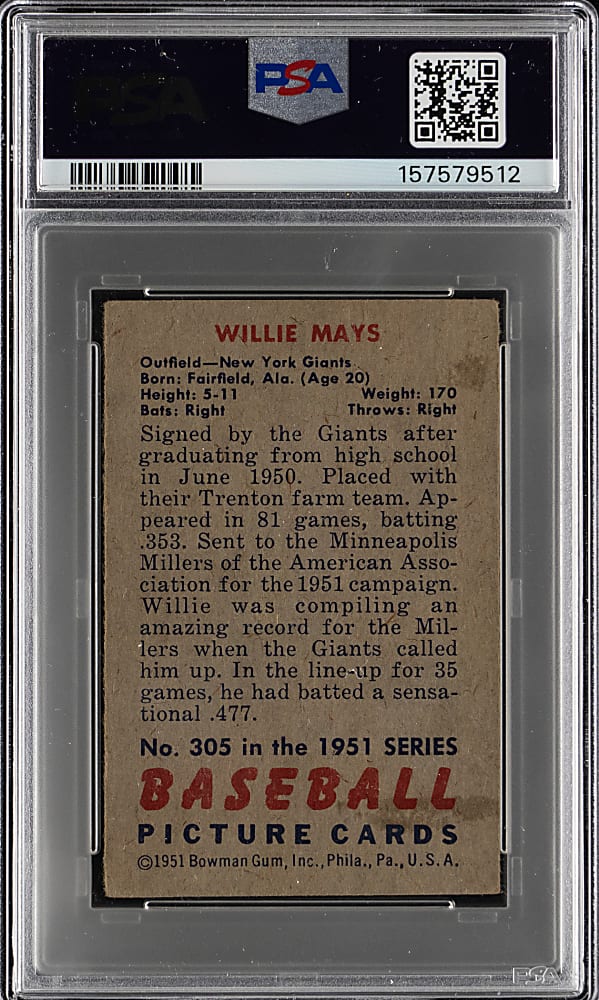 1951 Bowman #305 Willie Mays Rookie High Number PSA GOOD 2
