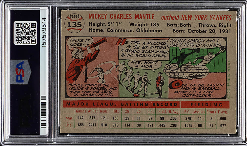 1956 Topps #135 Mickey Mantle Gray Back PSA VG-EX 4