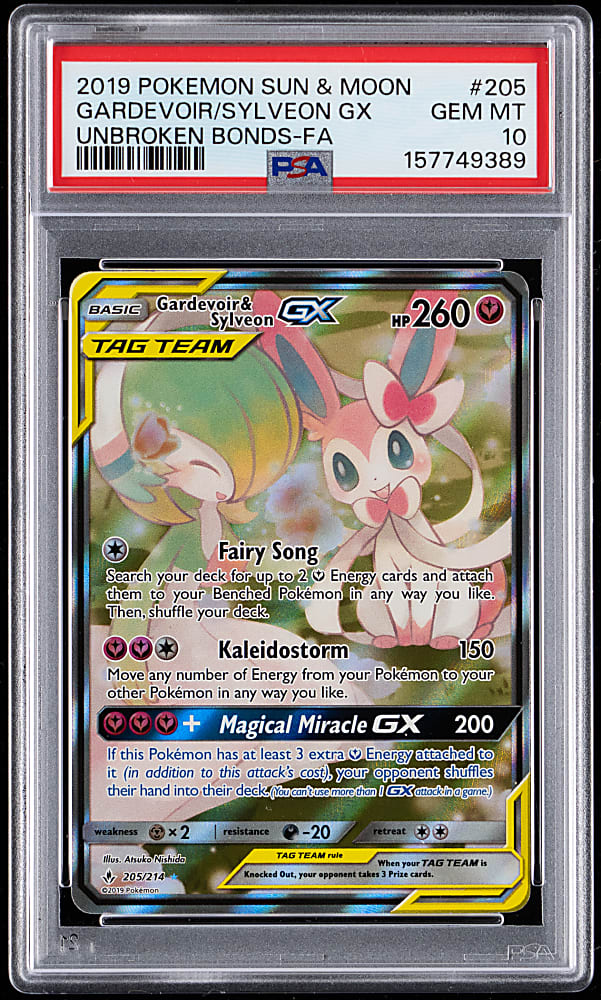2019 Pokémon Sun & Moon #205 Gardevoir/Sylveon GX Unbroken Bonds Full Art PSA GEM MINT 10