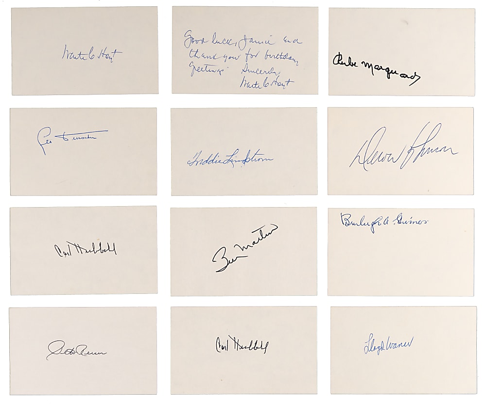 Signed Index Card Collection (94) with (59) Hall of Famers Including (2) Joe DiMaggio, (2) Sandy Koufax Plus Tough Deceased Stars