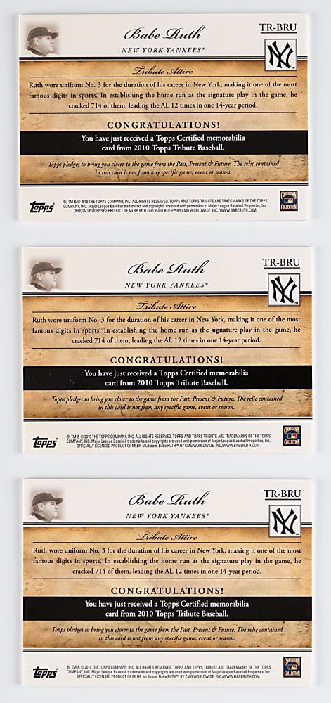 2010 Topps Tribute Babe Ruth Relic Trio with Different Parallels