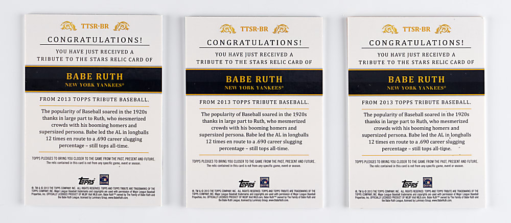 2013 Topps Tribute Babe Ruth To The Stars Relic Trio with Different Parallels