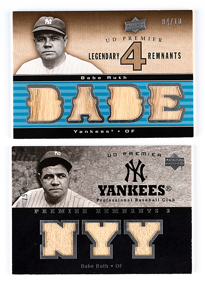 2007 & 2008 Upper Deck Premier Babe Ruth Game-Used Pair with (7) Total Pieces!