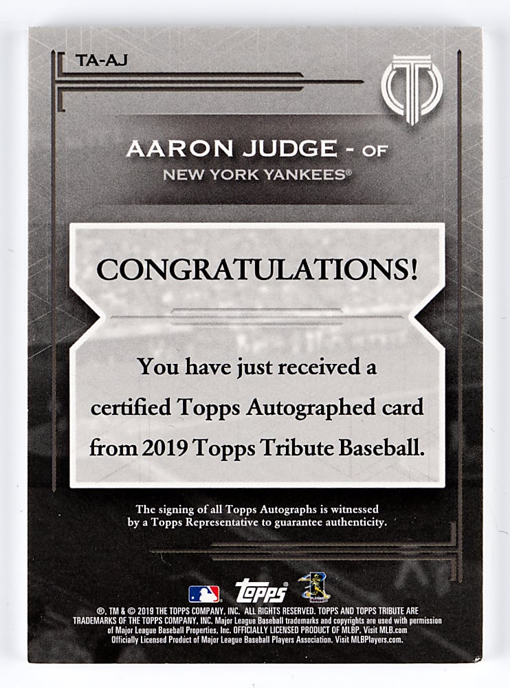 2019 Topps Tribute Aaron Judge Certified Autograph Parallel #/40