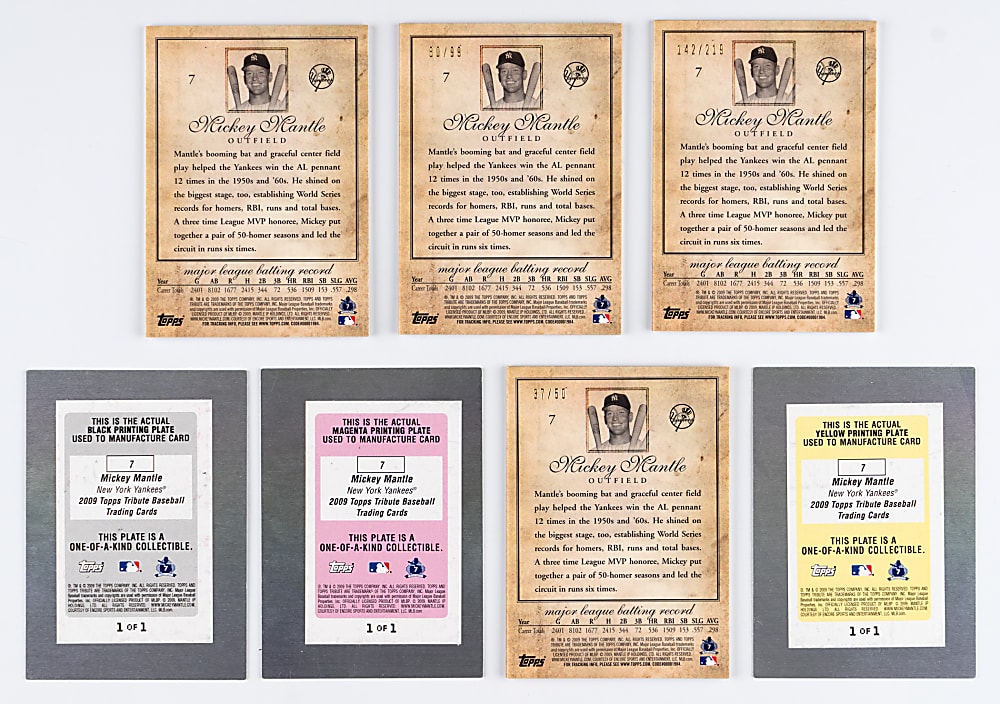 2009 Topps Tribute #7 Mickey Mantle Rainbow Near Complete Set (7) Different with (3) #1/1 Printing Plates