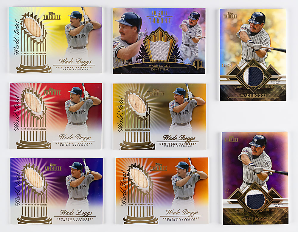 2012-2014 Topps Tribute Wade Boggs Relics Rainbow Set Trio with #1/1 Patch - (15 Total Cards)