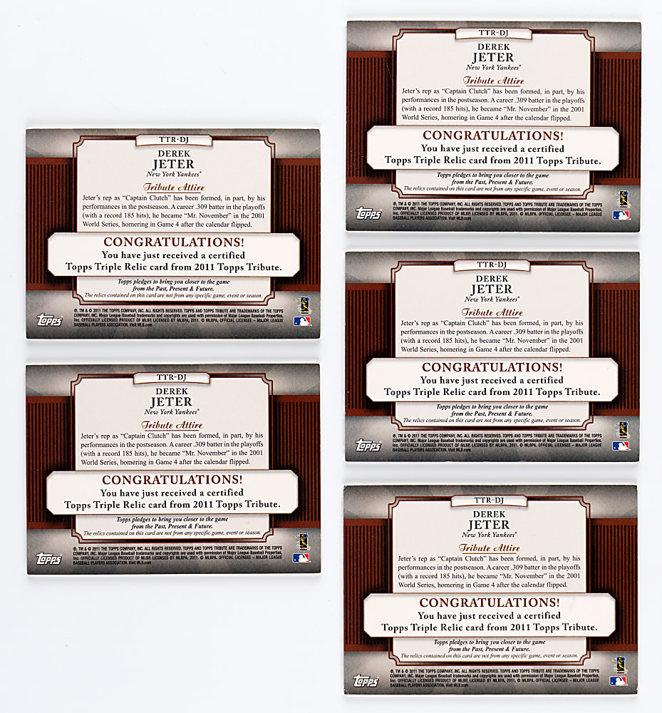 2011 Topps Tribute Derek Jeter Triple Relic Rainbow Set (5)