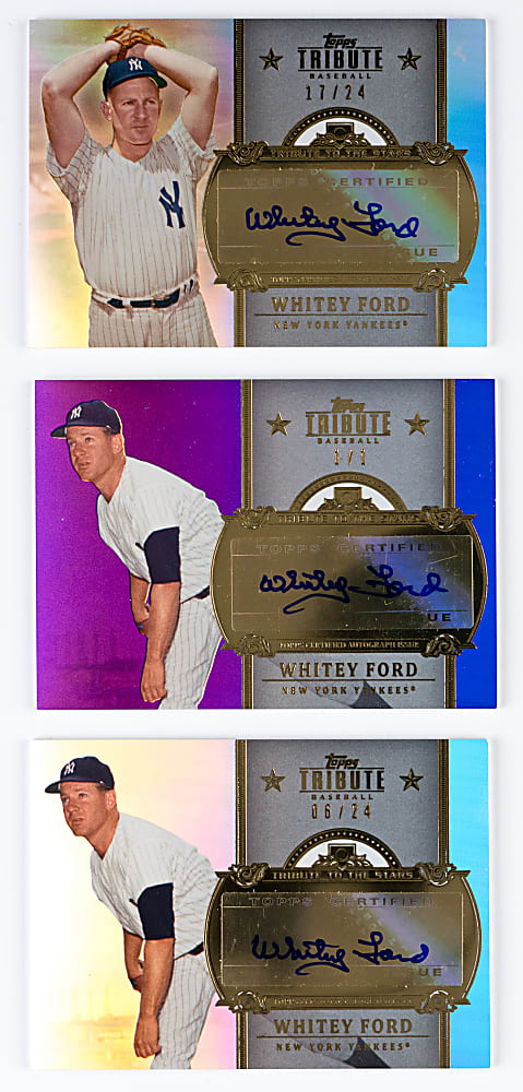 2013 Topps Tribute Whitey Ford To The Stars Certified Autograph Trio with #1/1 Purple