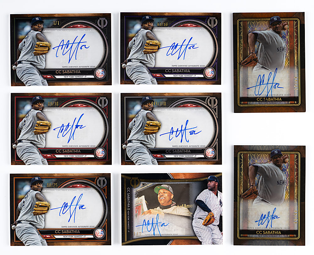 2020 Topps Tribute CC Sabathia Certified Autograph Near Rainbow Set Trio - (12 Total Cards)