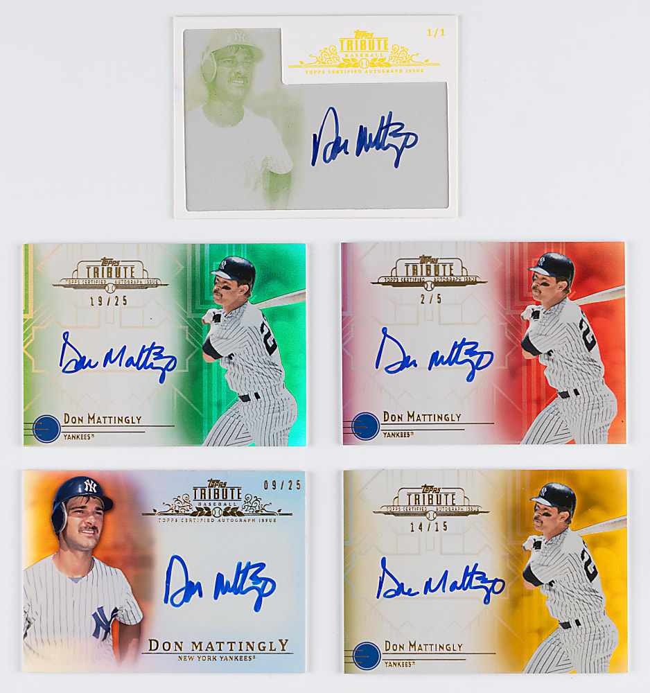 2013 & 2014 Topps Tribute Don Mattingly Certified Autographs (5) Different with #1/1 Printing Plate