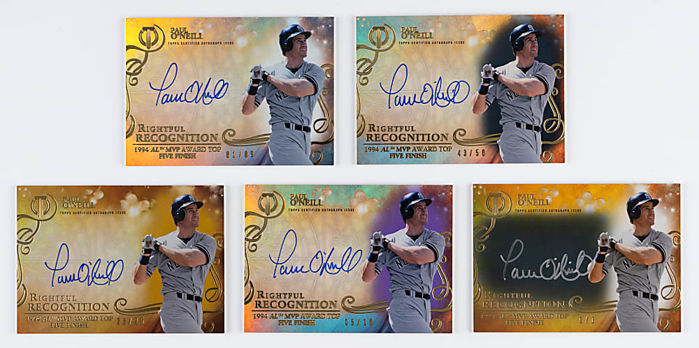2015 Topps Tribute Paul O'Neill Rightful Recognition Certified Autograph Near Rainbow Set (5) with #1/1 Onyx