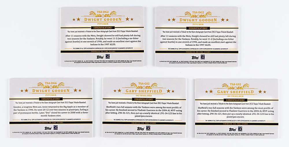 2013 Topps Tribute Dwight Gooden & Gary Sheffield To The Stars Certified Autograph Collection (5) Different with (2) #1/1
