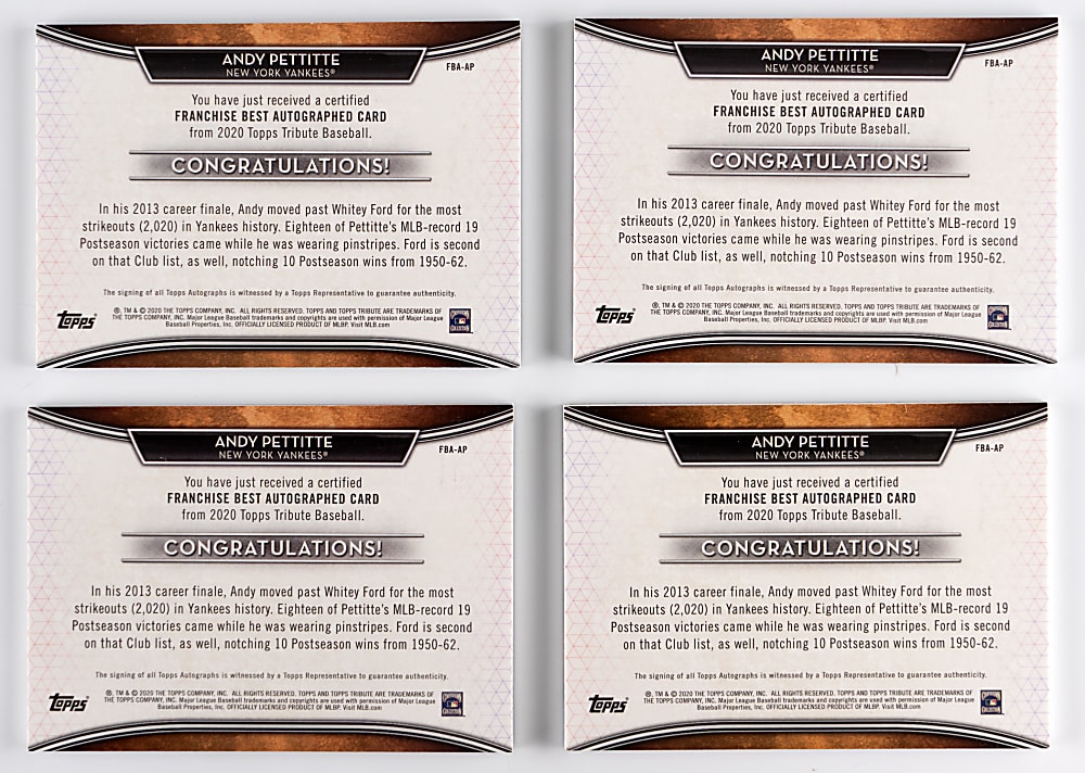 2020 Topps Tribute Andy Pettitte Franchise Best Certified Autograph Rainbow Set (4)