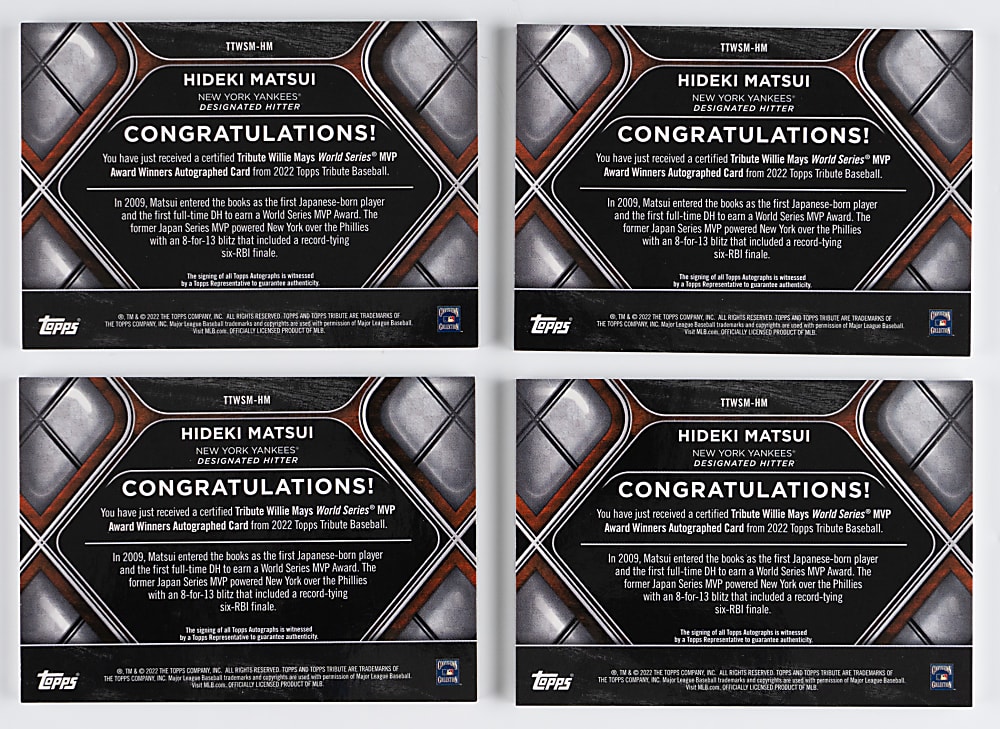 2022 Topps Tribute Hideki Matsui MVP Award Winners Certified Autograph Rainbow Set (4)