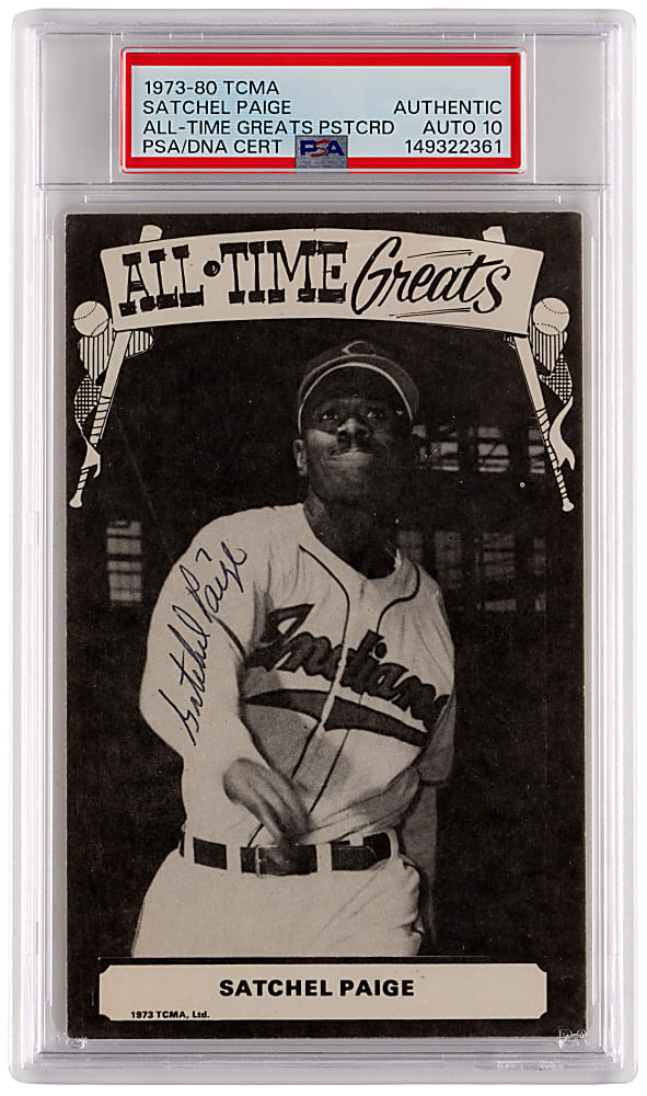 Signed 1973-80 TCMA All-Time Greats Satchel Paige PSA Auto 10 Plus JSA FULL LOA