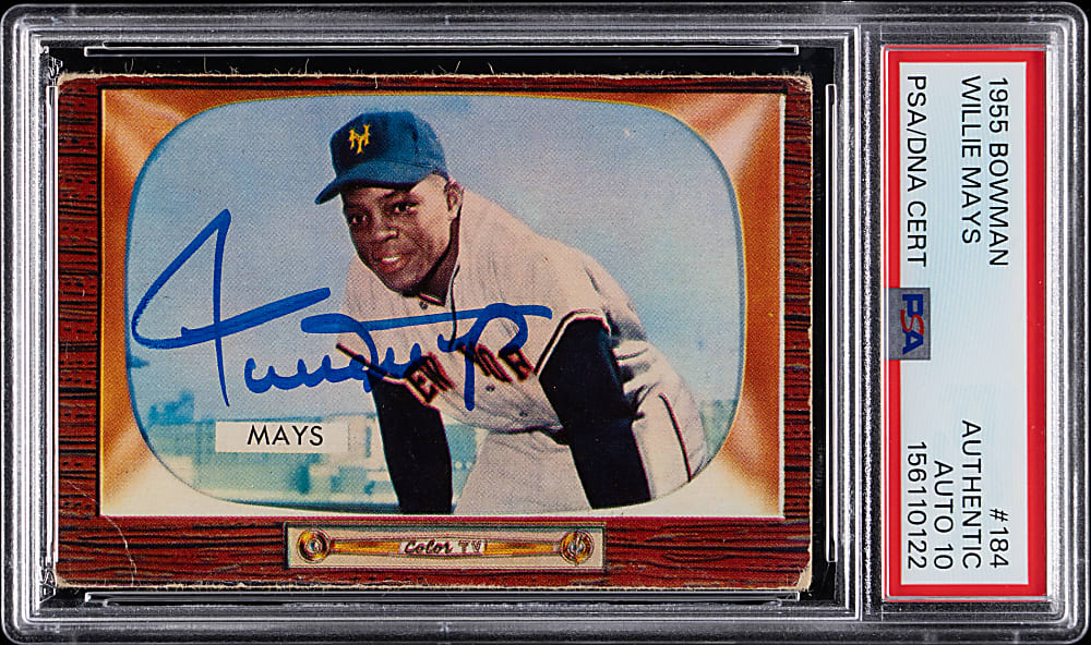 Signed 1955 Bowman #184 Willie Mays PSA/DNA Auto Grade 10