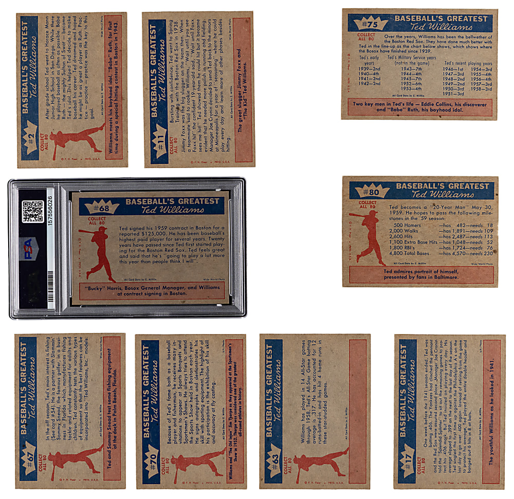 1959 Fleer Ted Williams Complete Set (80) with #68 Ted Signs PSA VG-EX 4
