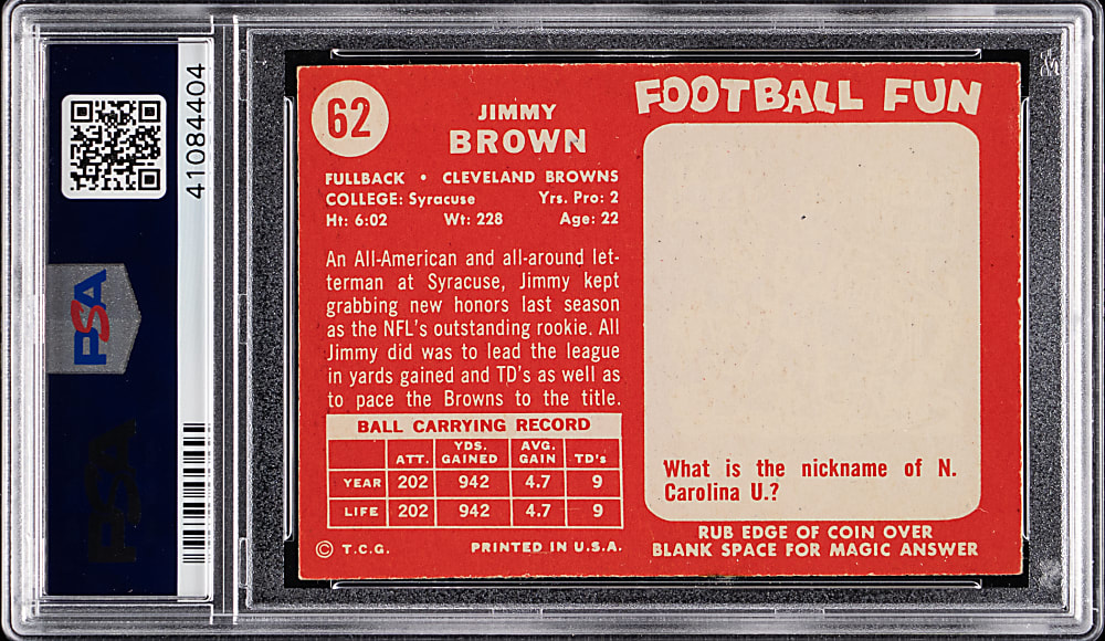 1958 Topps Football #62 Jim Brown Rookie PSA EX 5