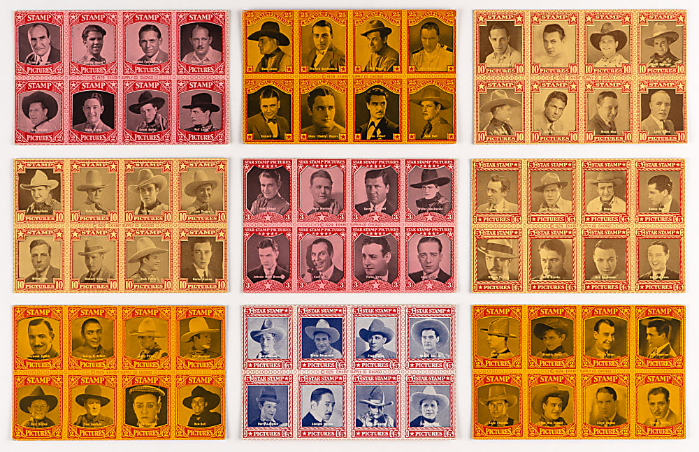 1929 Exhibit Star Stamp Postcard Collection (9) with Gary Cooper & Buster Keaton
