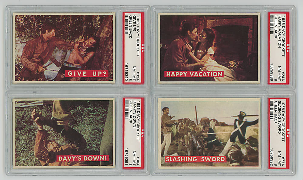 1956 Topps Davy Crockett Complete Sets (3) with (2) Orange, (1) Green & (4) PSA NM-MT 8 Low Population Examples