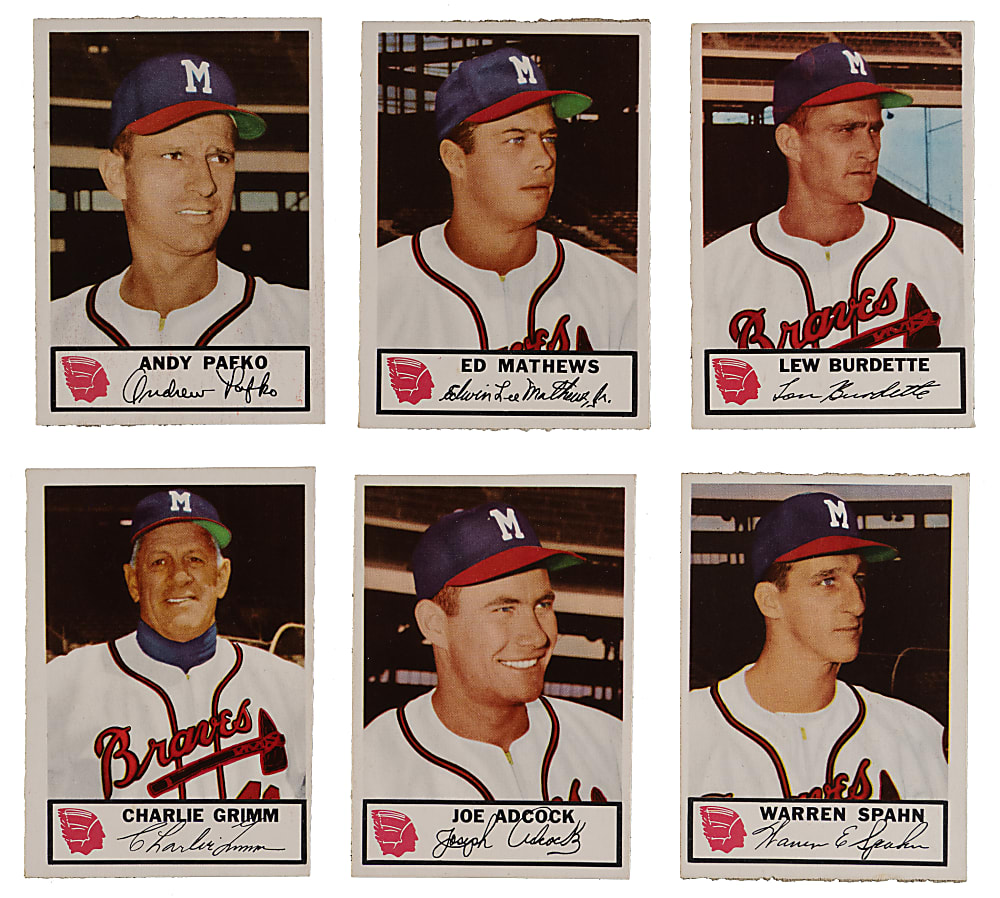 1953 & 1955 Johnston's Cookies Milwaukee Braves Collection with 1953 Complete Set (25) – (57 Total Cards)