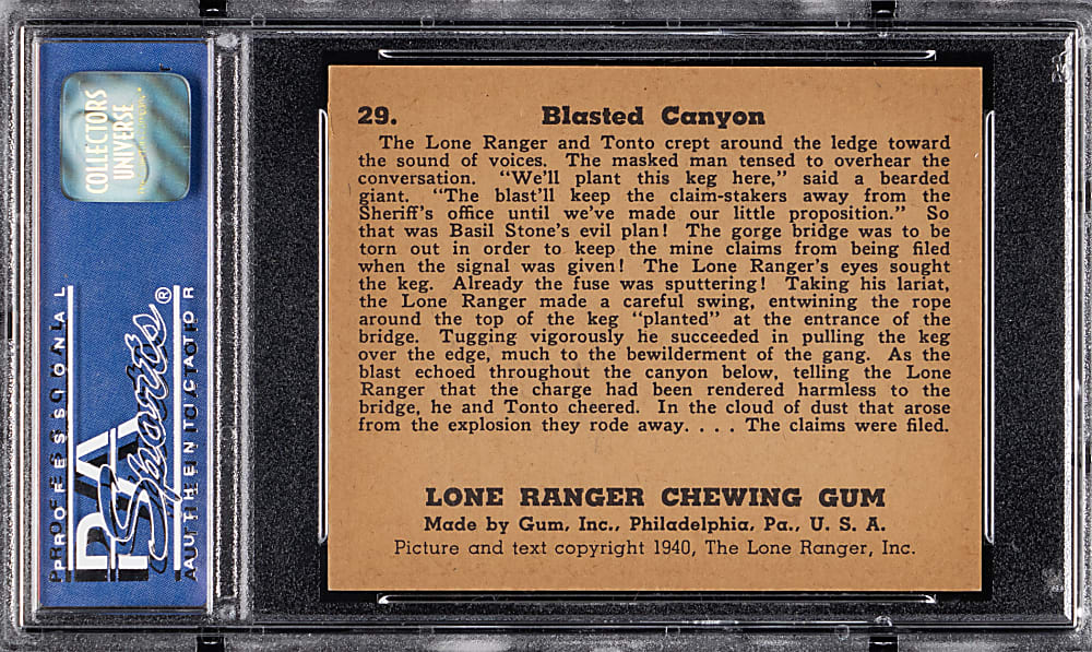 1940 Gum Inc. Lone Ranger #29 Blasted Canyon PSA NM-MT 8 (Population 5, Only 1 Higher)