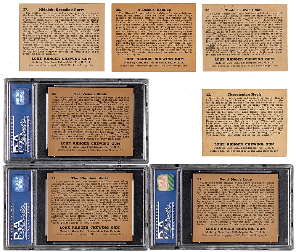 1940 Gum Inc. Lone Ranger Collection (7) with (3) PSA Graded Including (2) PSA NM 7