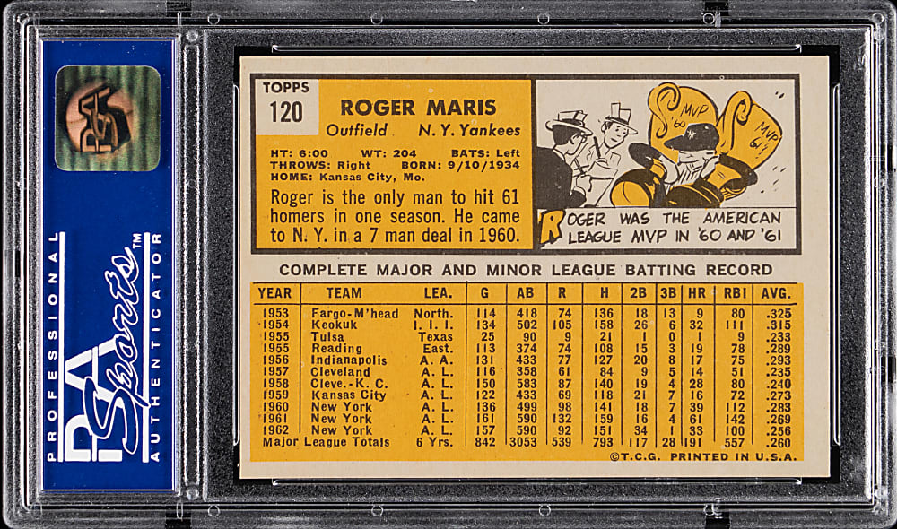 1963 Topps #120 Roger Maris PSA NM-MT 8