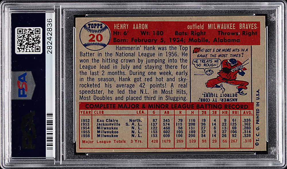 1957 Topps #20 Hank Aaron PSA NM 7